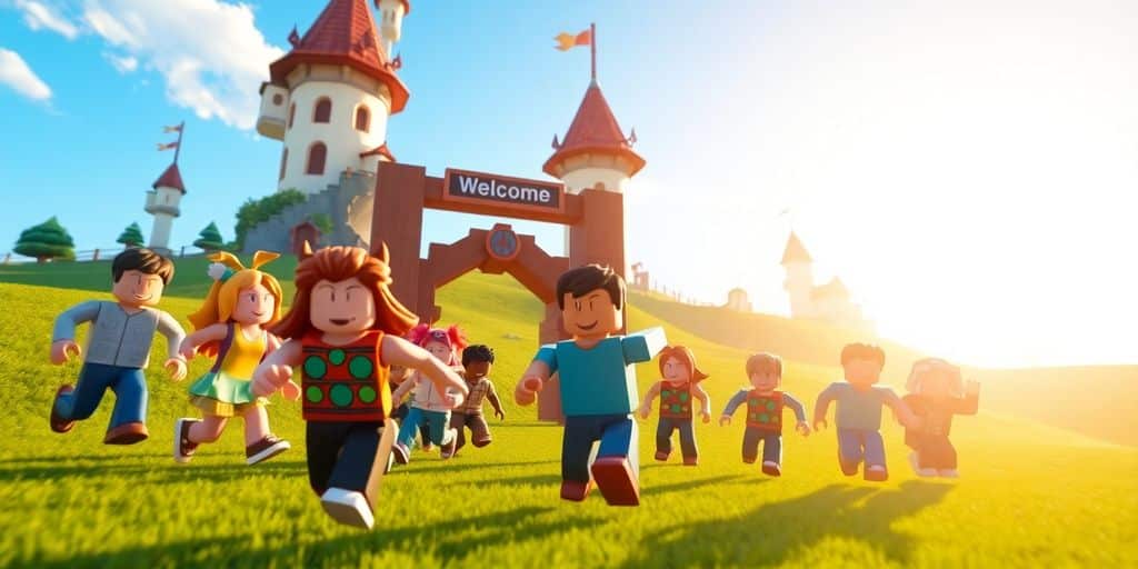 Colorful Roblox avatars playing together in a vibrant world.